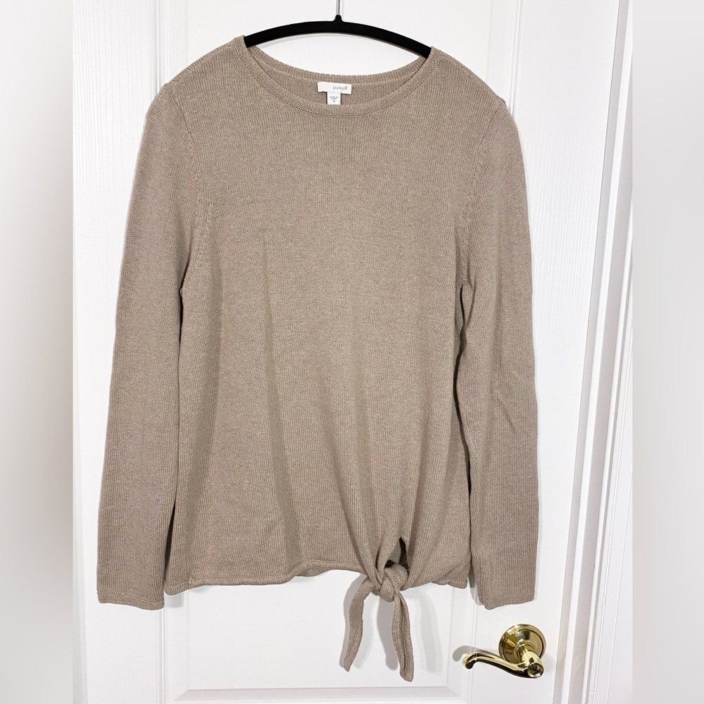 Pure Jill J.Jill Tie Front Cotton Wool Knit Sweater Oatmeal Size Medium